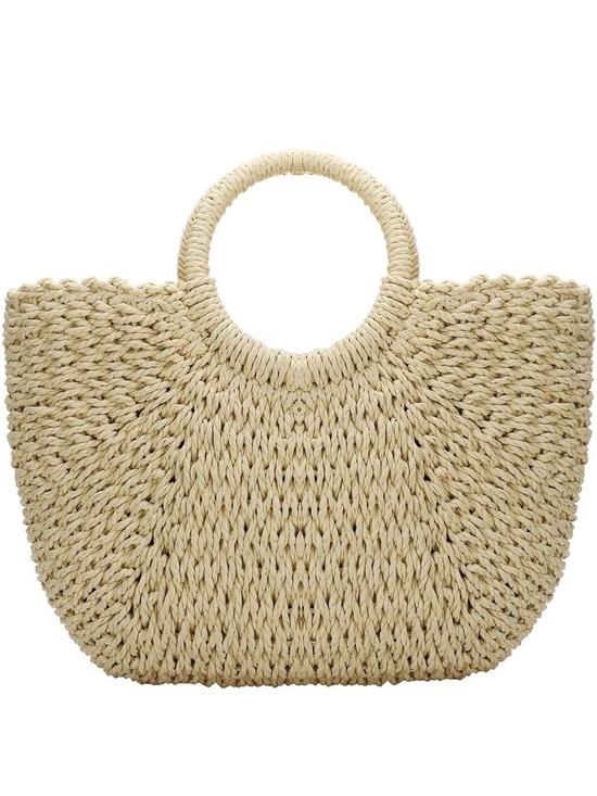 YYW Handbags - Handwoven Round-Handle Straw Tote in Natural Beige
